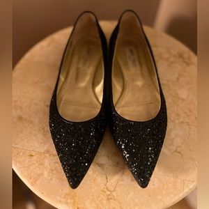 Jimmy Choo Black Glitter Ballerina Flats 6.5